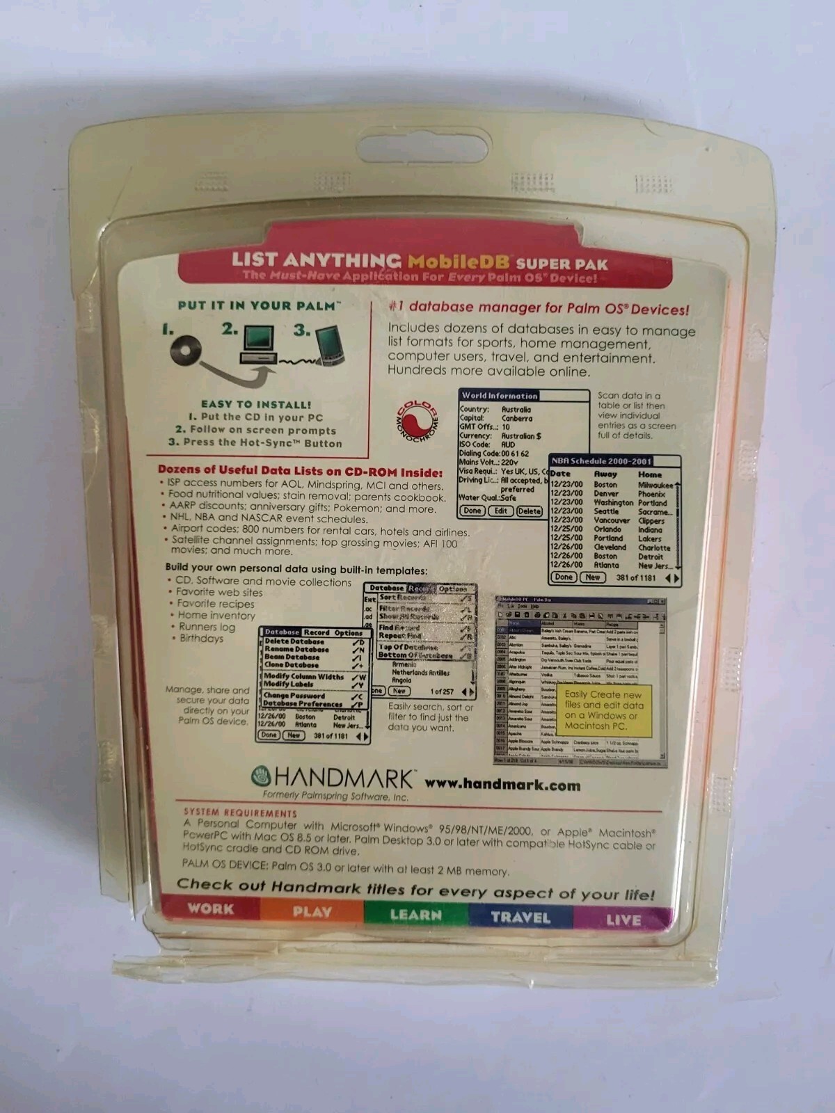 Handmark List Anything Mobile DB Super Pak for Palm OS – Windows / Mac BRAND NEW