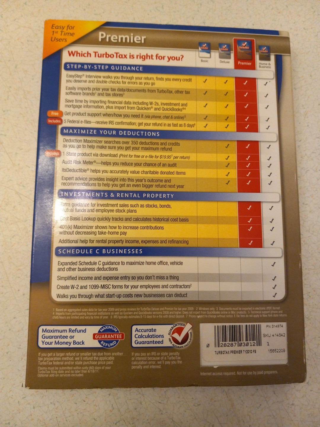 TurboTax 2010 Premier Federal State Investments Rental Property Windows Mac