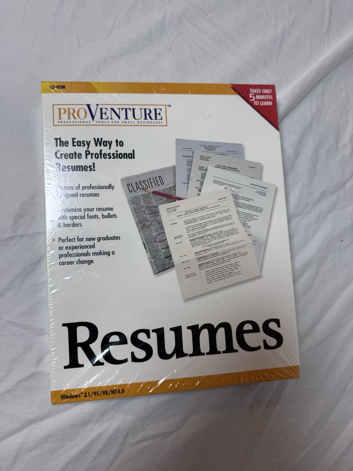1999 Proventure Resumes Professional Resume Windows CD-ROM Factory Sealed
