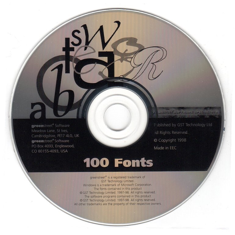 100 FONTS (True Type) CD-ROM for Windows – NEW CD in SLEEVE