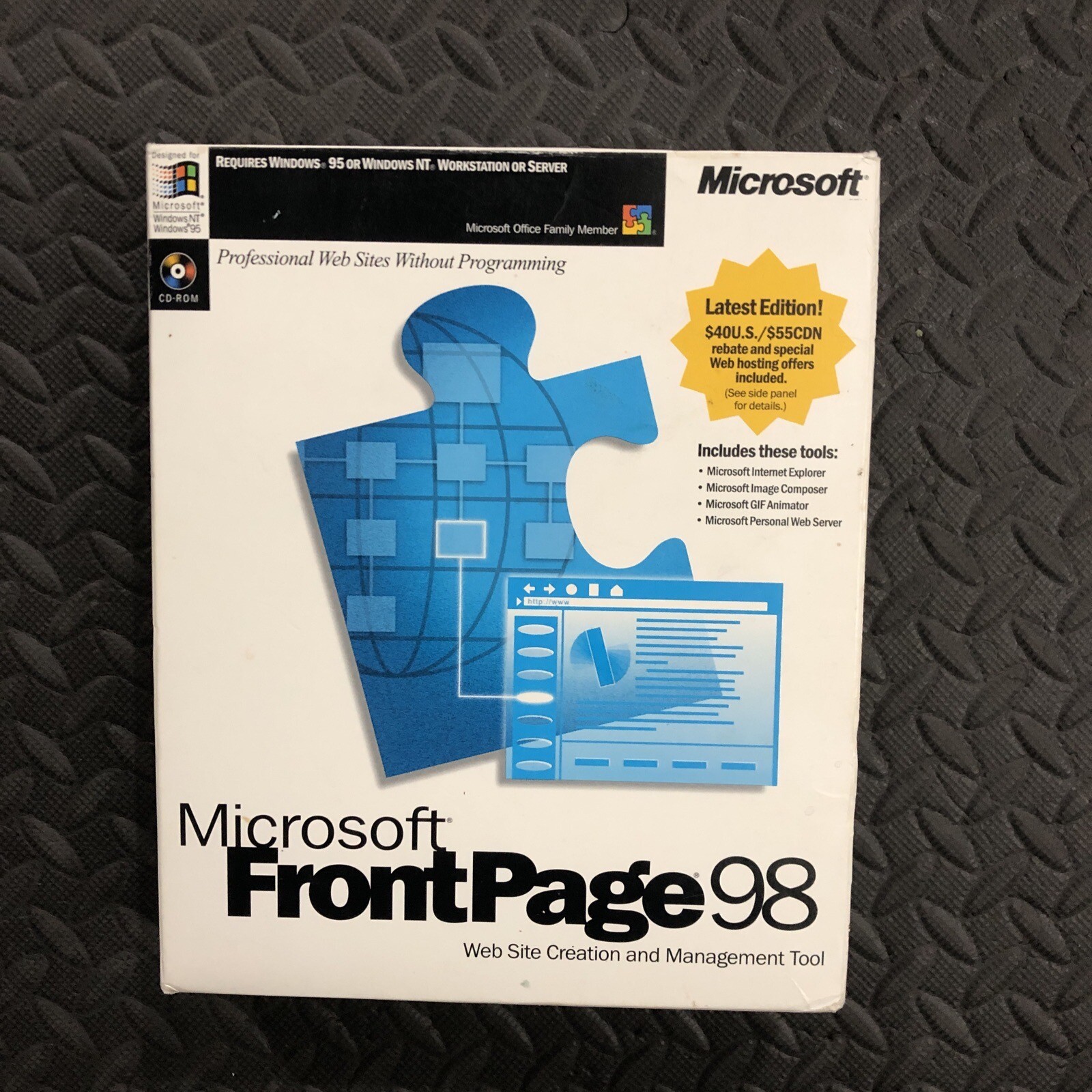 Microsoft FrontPage 98 Vintage Complete In Box Management Tool Rare EUC