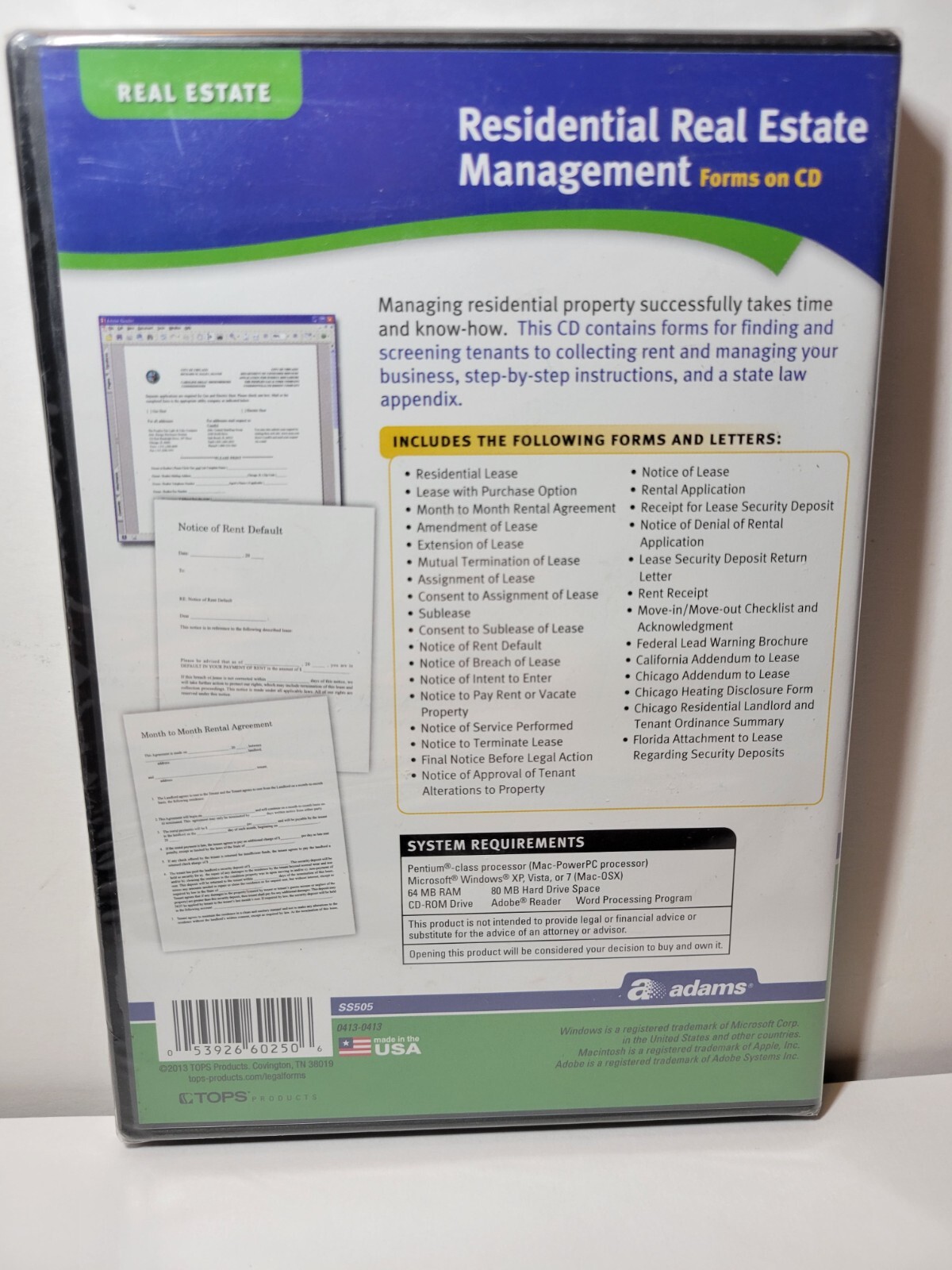 Adams Residential Real Estate Management, Forms on CD (SS505)