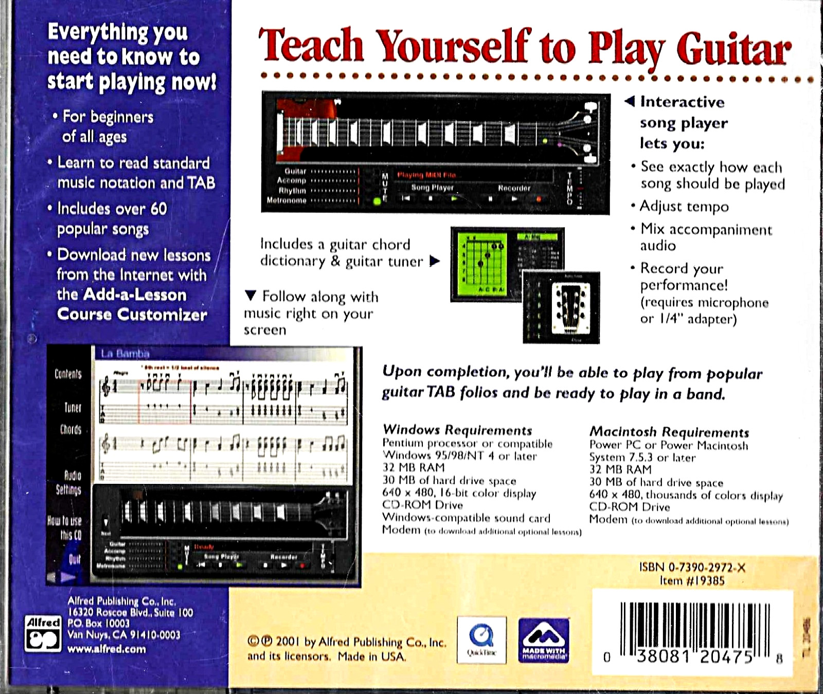 TEACH YOURSELF TO PLAY GUITAR – Sealed CD-ROM (2001, Alfred)