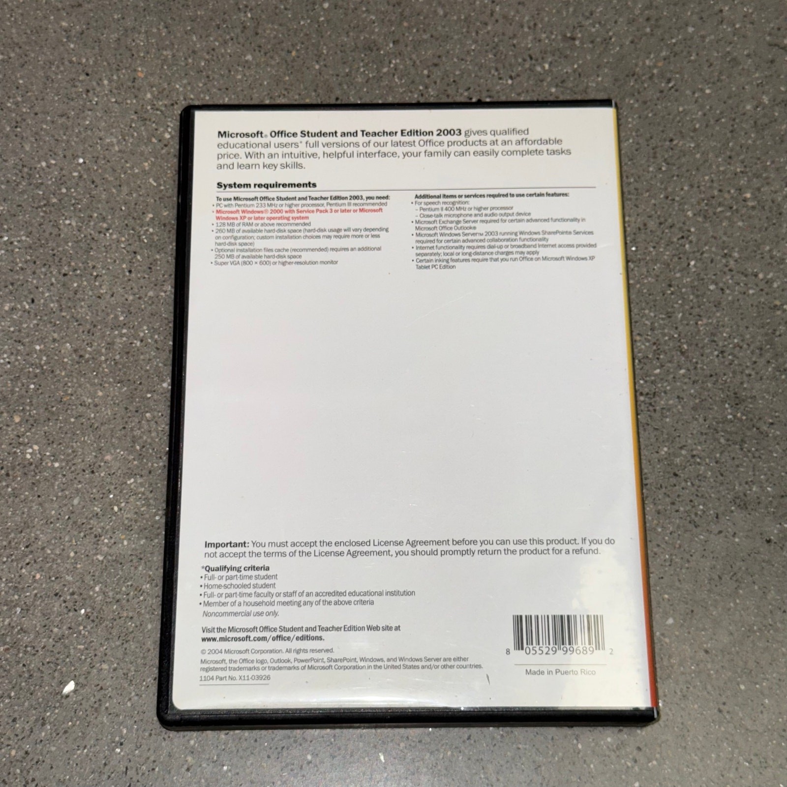 Microsoft Office Student & Teacher Edition 2003 + Disc & Key | XP/2000