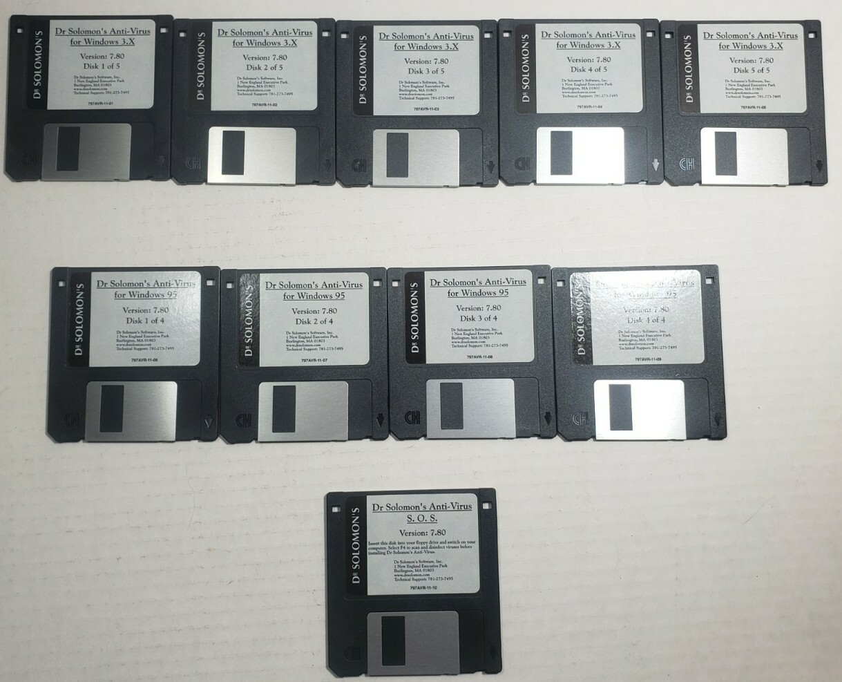 Dr. Solomon’s Anti-Virus Windows 95 v7.80 3.5″ floppy x10 Disks & SOS Disk