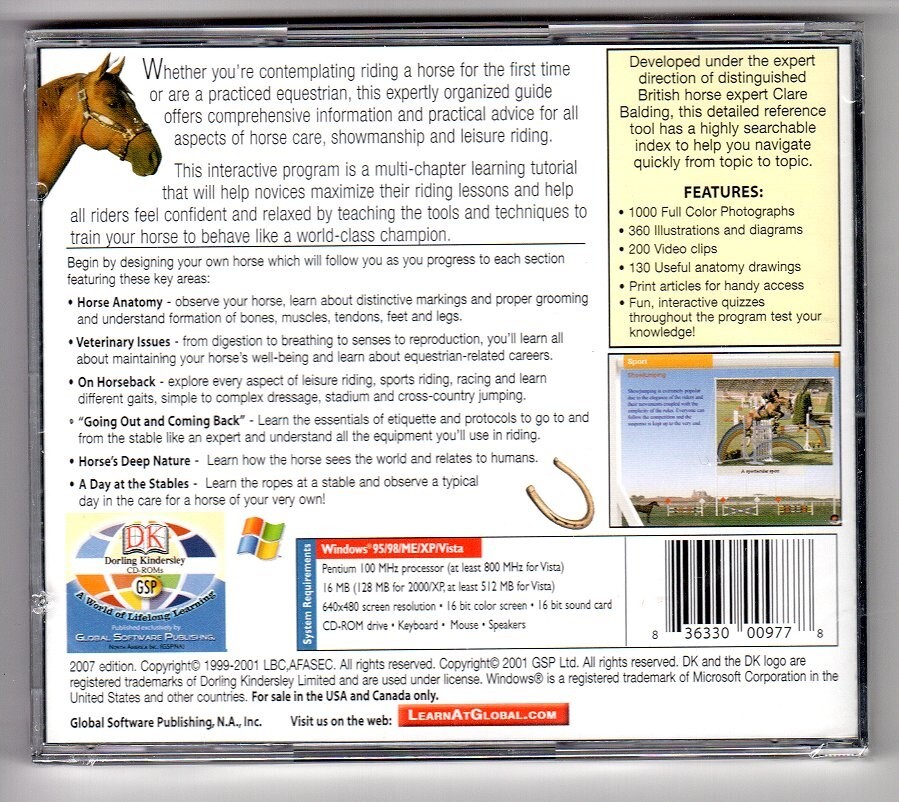 DK Horse & Pony Encyclopedia (PC-CD, 2007) Windows 95-Vista – NEW in Jewel Case