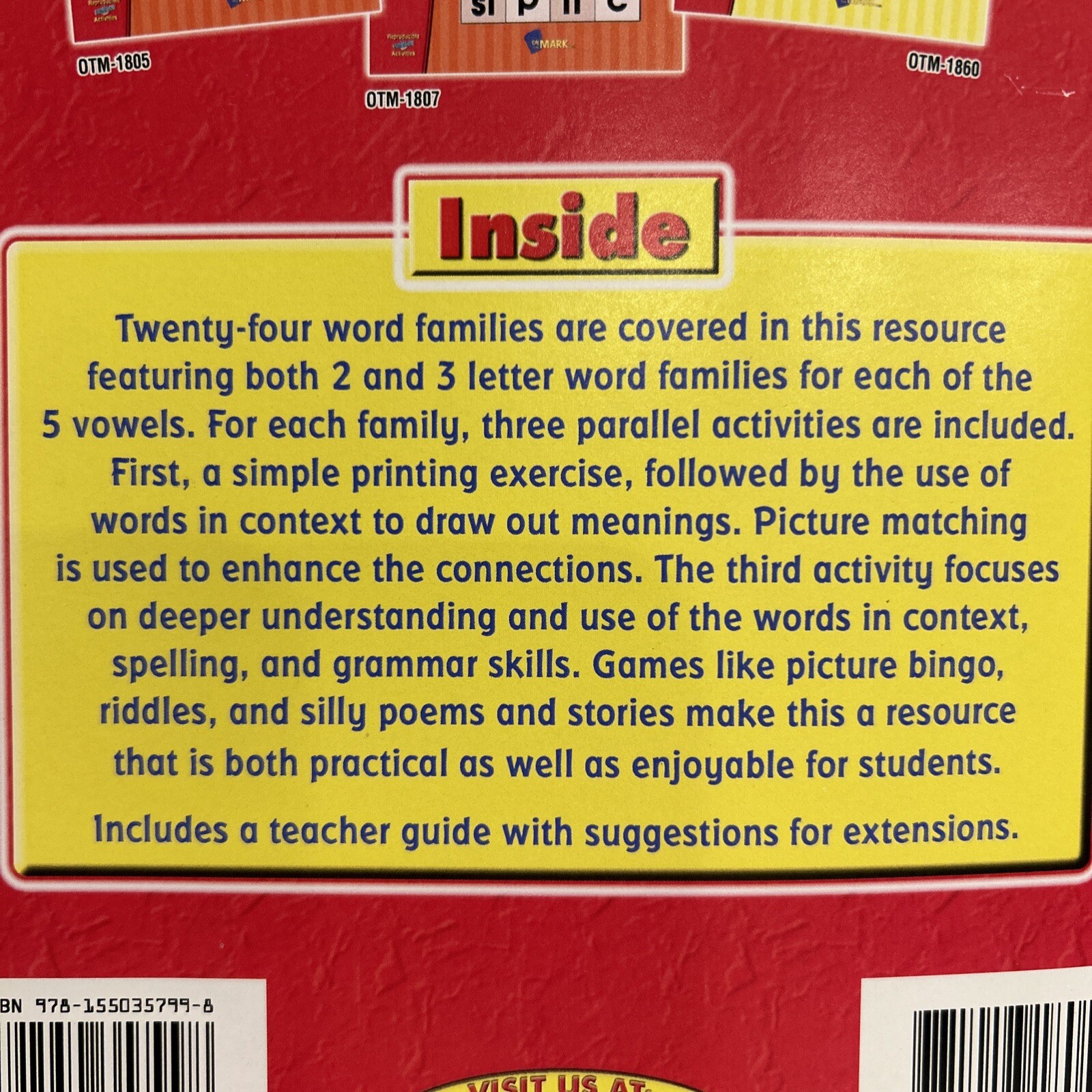 Word FamilesOn The Mark Press Word Families 2 & 3 Letter Words Gr. 1-3