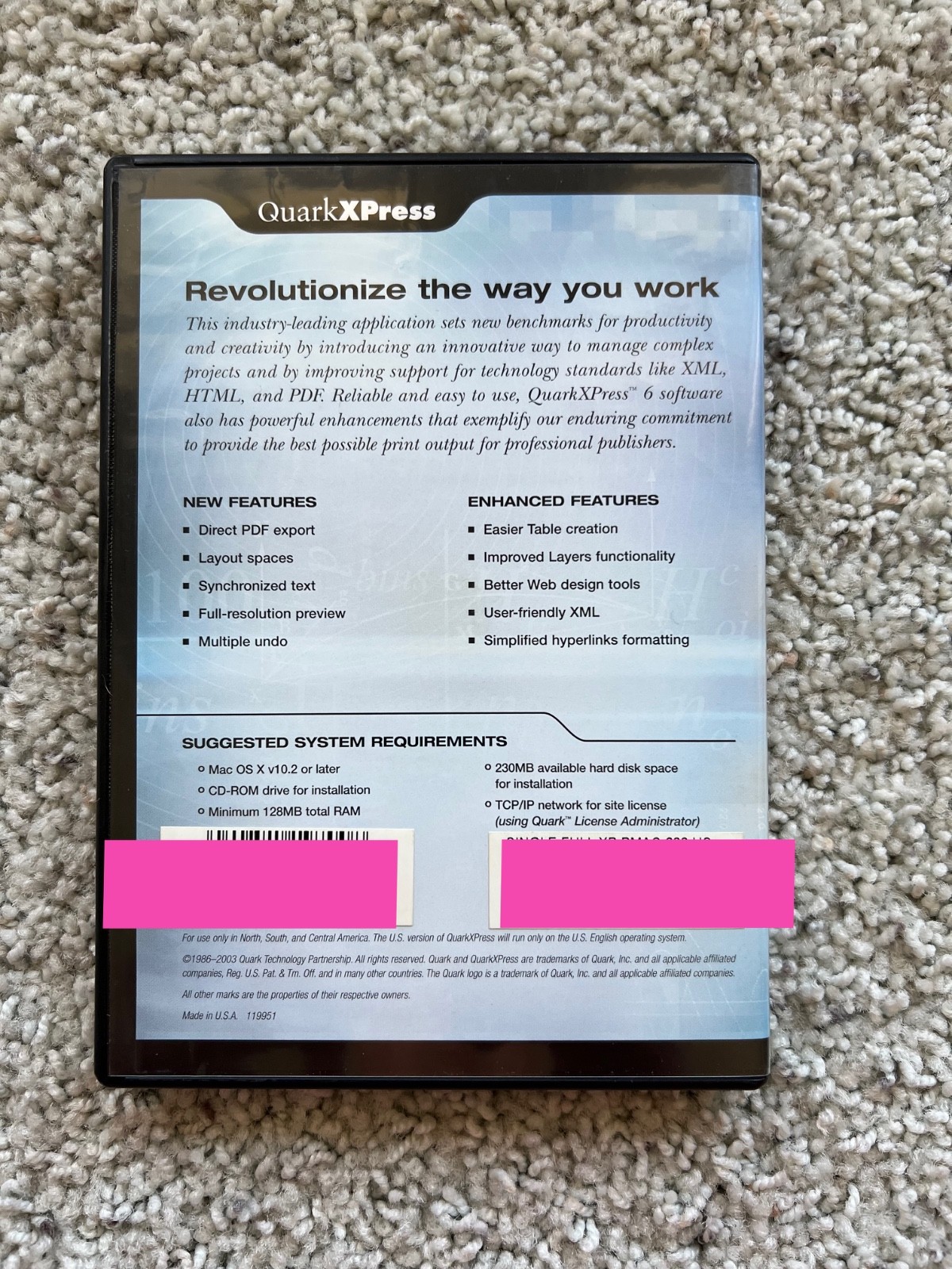 Quark XPress 6.0 CD w/serial number