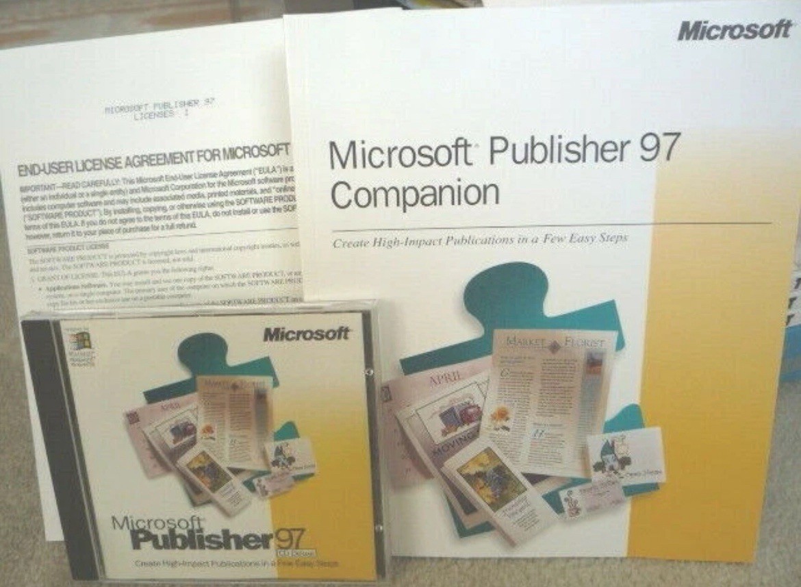 Vintage Microsoft Publisher 97 CD Deluxe Big Box with CD Key