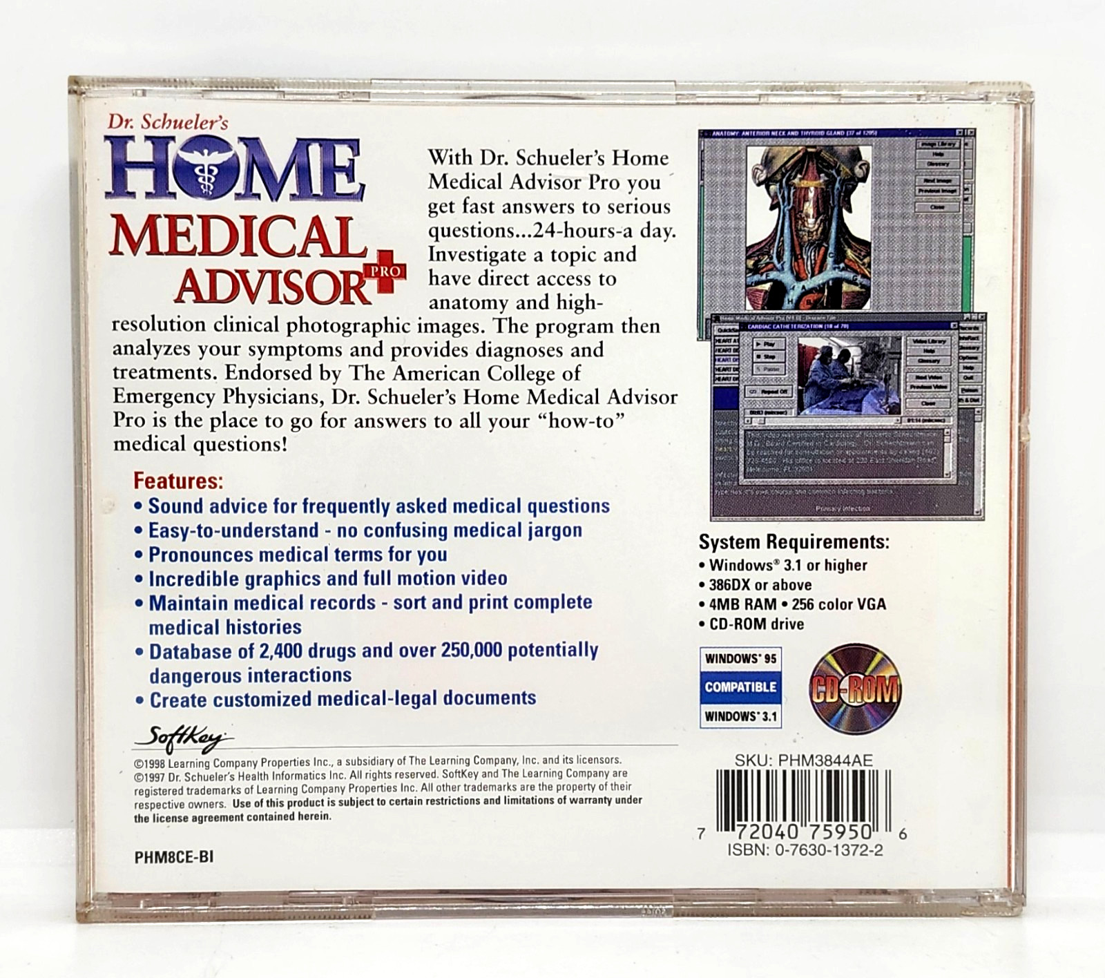 DR. SCHUELER’S HOME MEDICAL ADVISOR PRO CD-ROM (1998) SOFTKEY ~ WINDOWS 3.1/95