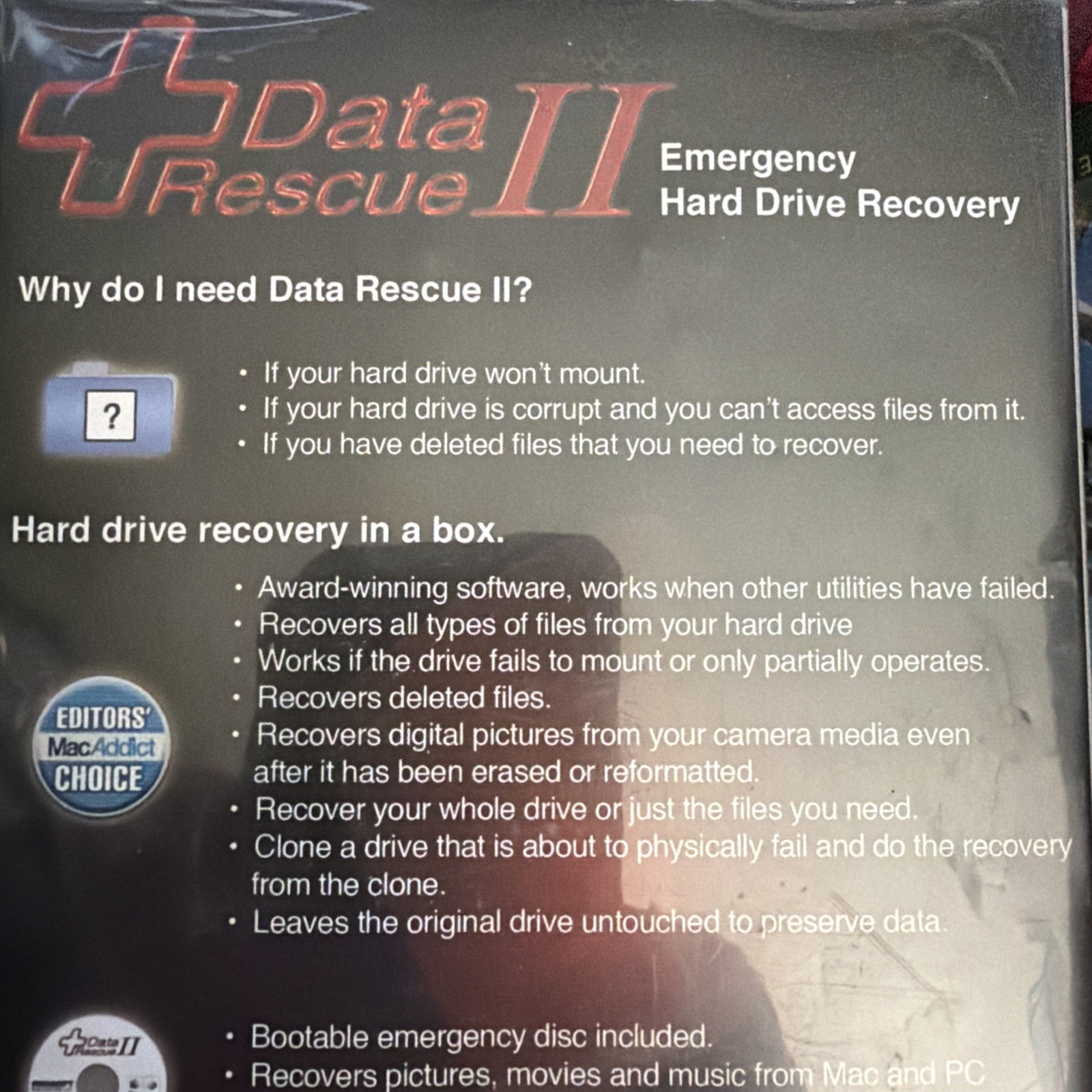 DATA RESCUE II, Emergency Hard Drive Recovery w/Serial Number for Mac
