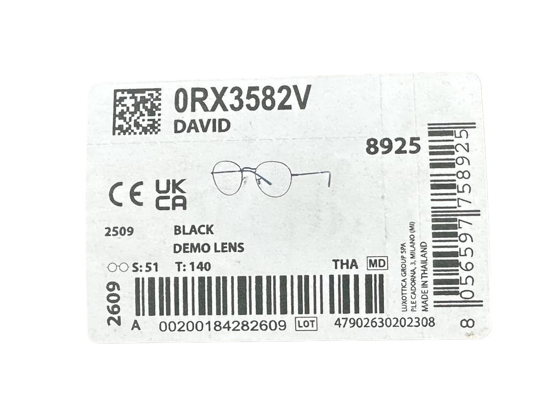 Ray Ban NEW David Black Round Metal Fashion Frames 51-20-140 Eyeglasses RX3582V