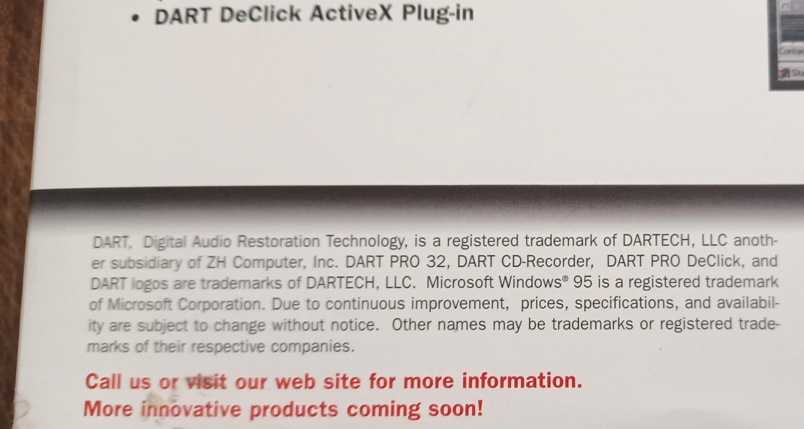 Dart CD Recorder Dartech Digital Audio Restoration Software & Instruction Book