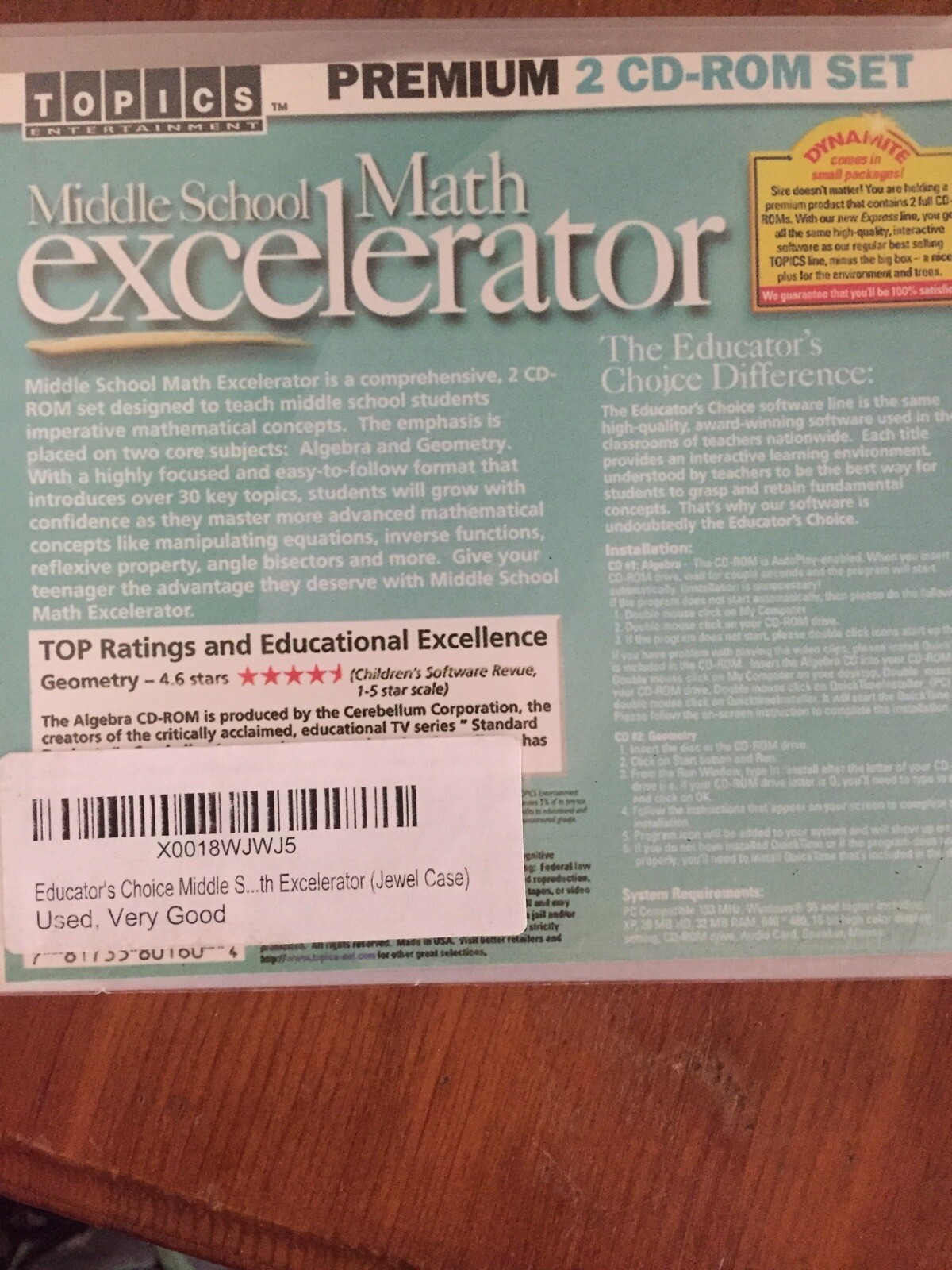 Software PC Middle School Math Excelerator 2CD Cardboard Jewel