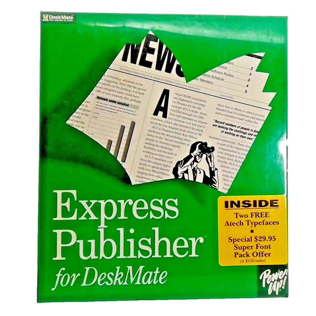 Express Publisher DeskMate Power Up 1.0 Software 5.25 & 3.5 Disks NEW Sealed VTG