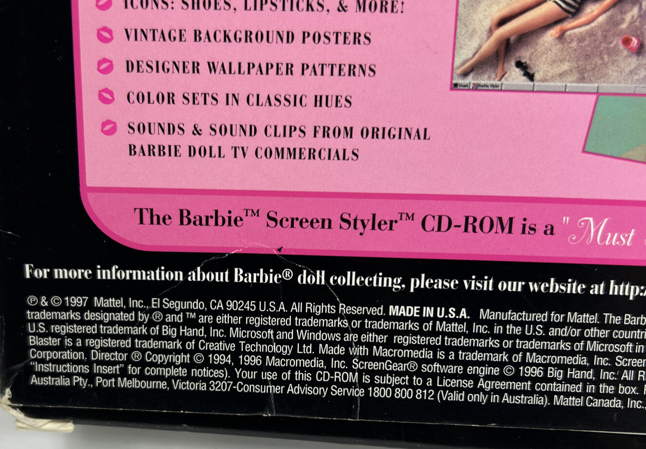 Barbie Screen Styler (PC-CD 1997) for Windows 95 – NEW Sealed
