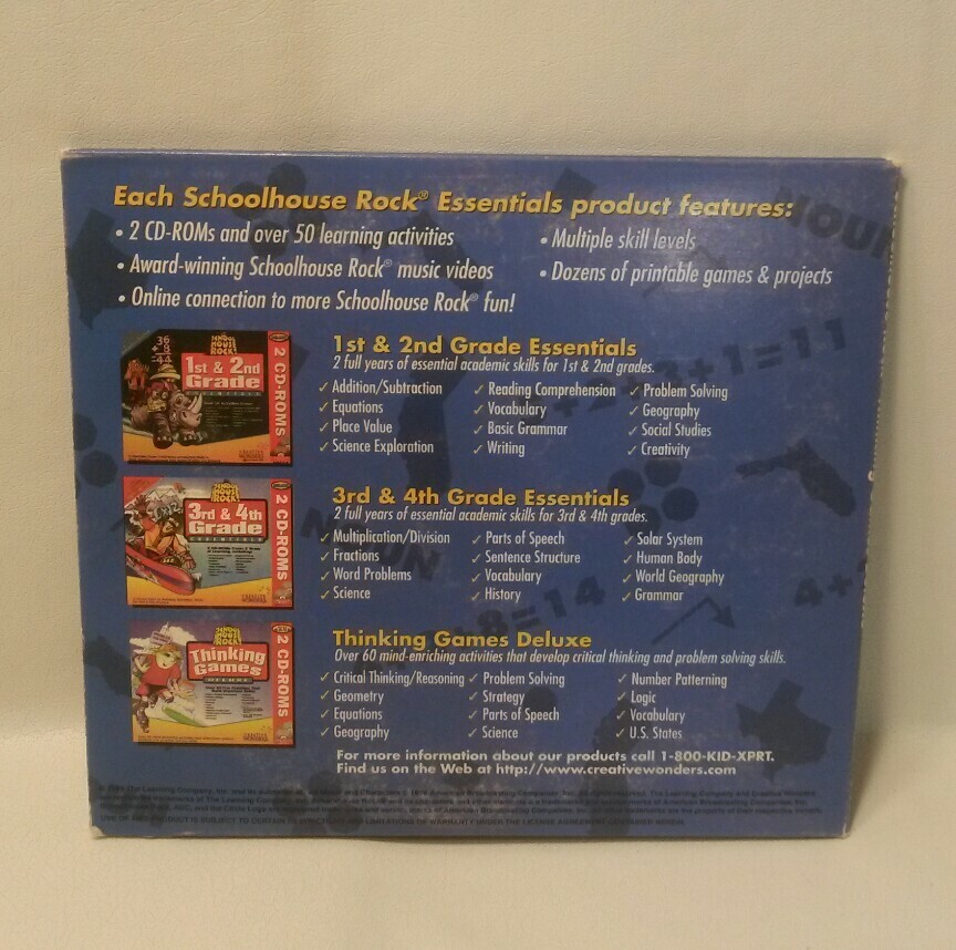 ☆ LOT 3 SCHOOL HOUSE ROCK THINKING GAMES/ GRAMMAR ROCK/ MATH ROCK F/S