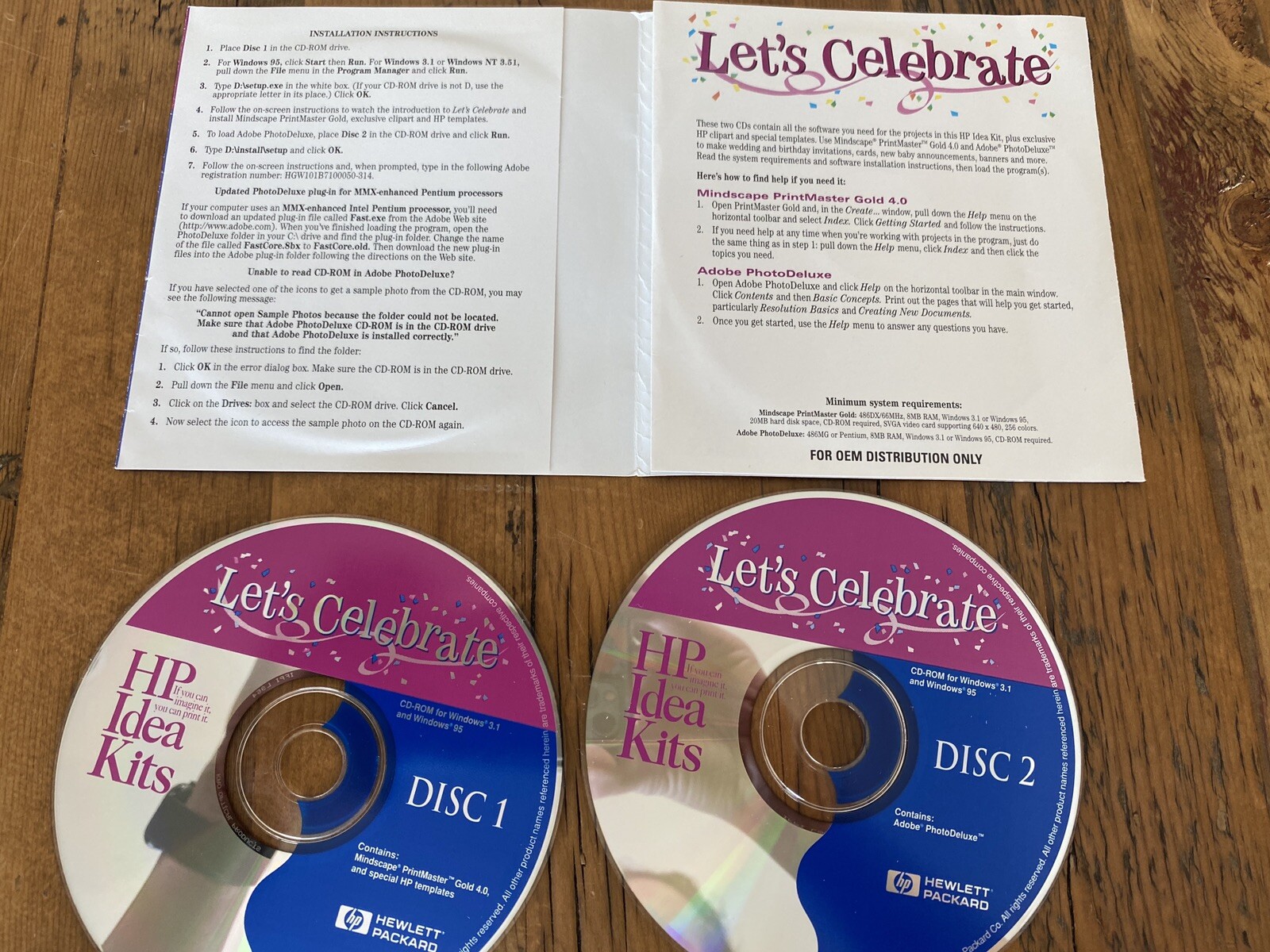 HP Idea Kits Let’s Celebrate Mindscape PrintMaster Gold 4.0 + Adobe PhotoDeluxe