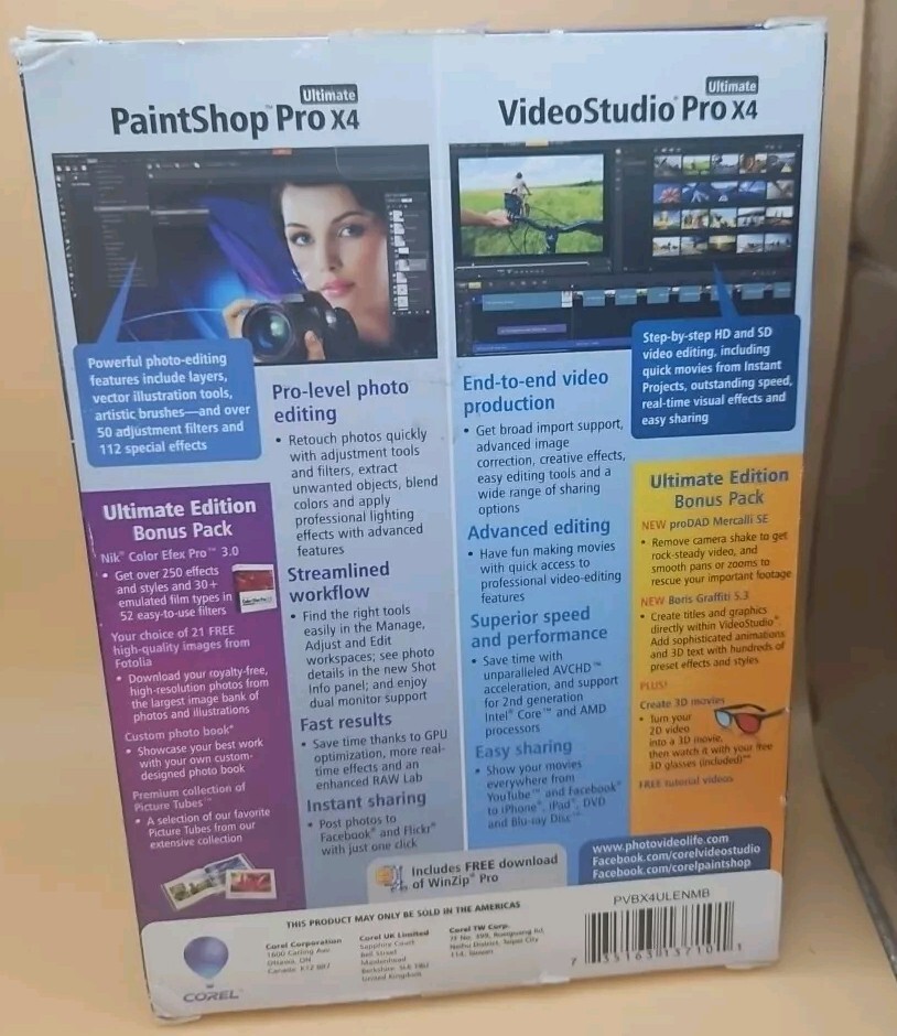 Photo and Video Pro X4 Ultimate OLD VERSION Paintshop Pro X4 Videostudio Pro X4
