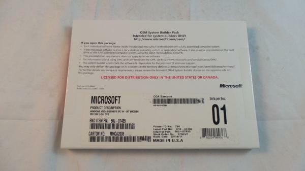 Microsoft Windows Vista Business SP2 – 64-bit – US English (66J-07485)