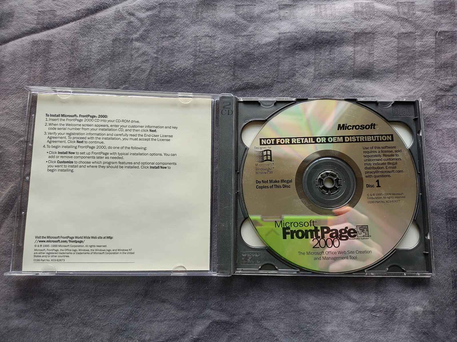 Microsoft Frontpage 2000 – Not for Retail Version Vintage Software for Windows