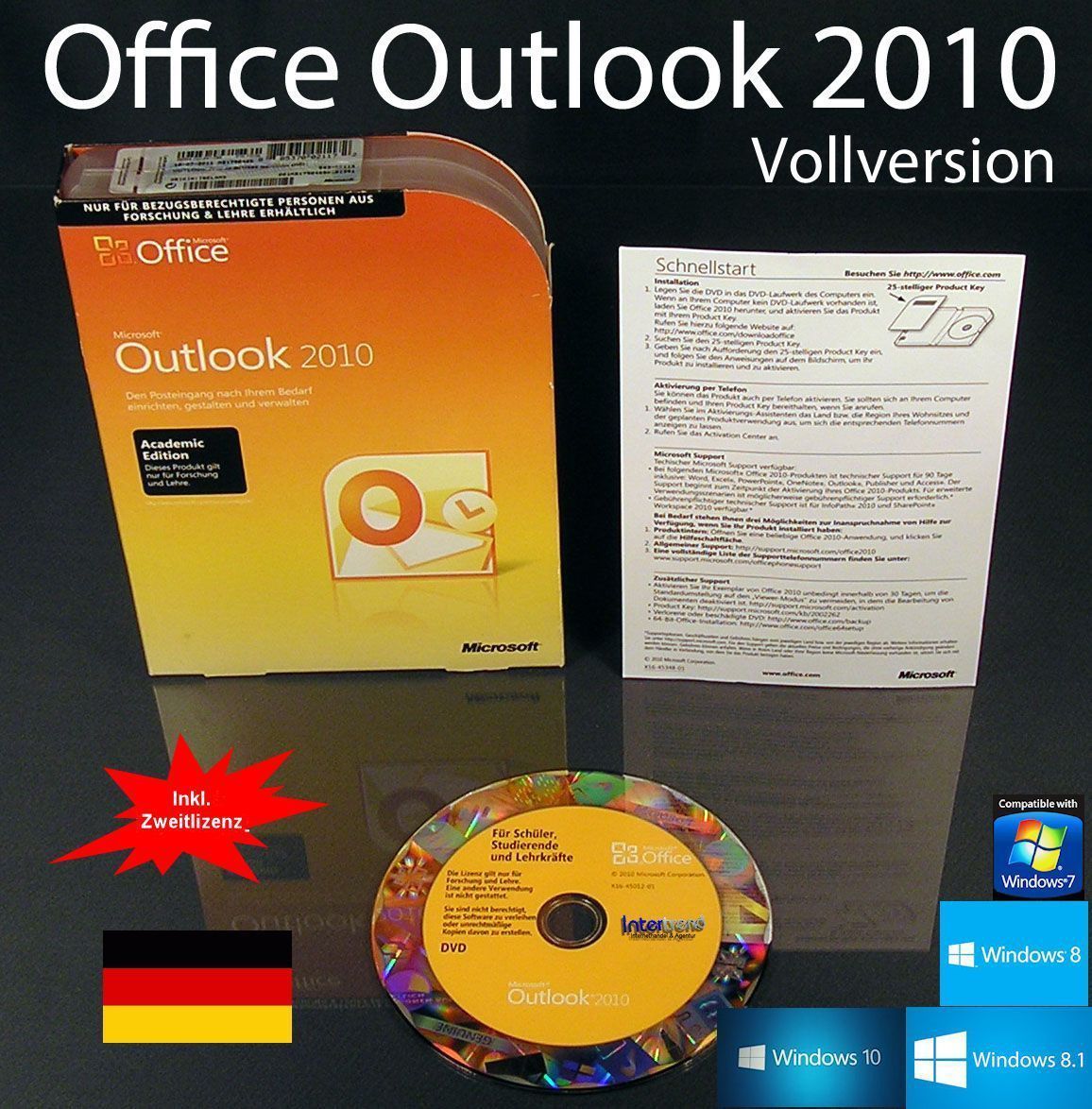 Microsoft Office Outlook 2010 Full Version Box + DVD EDU + Second Installation Original Packaging