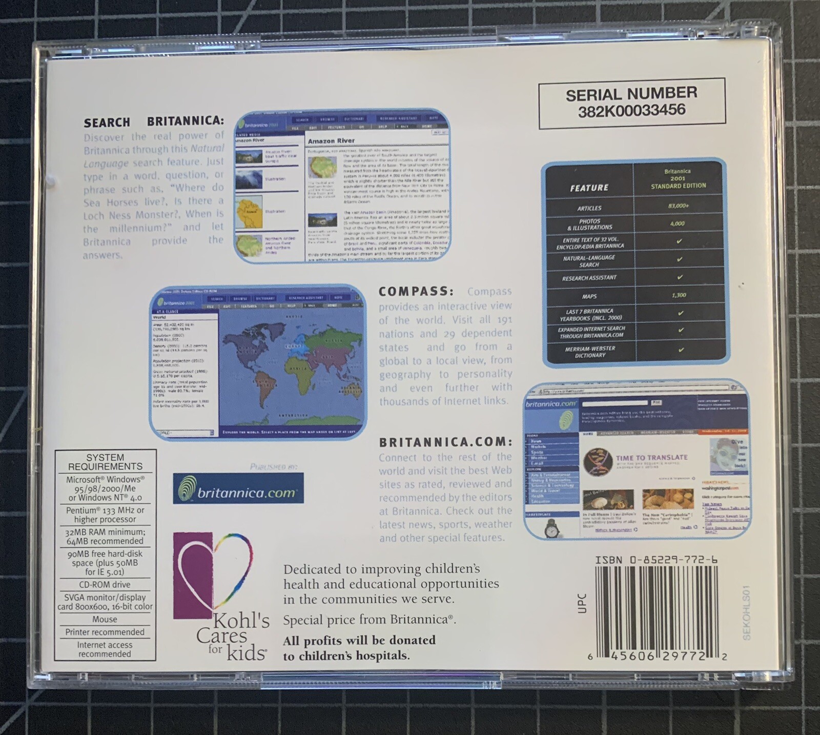 Britannica 2001 Standard Edition CD ROM – Win 95/98/2000/me – Vintage Software