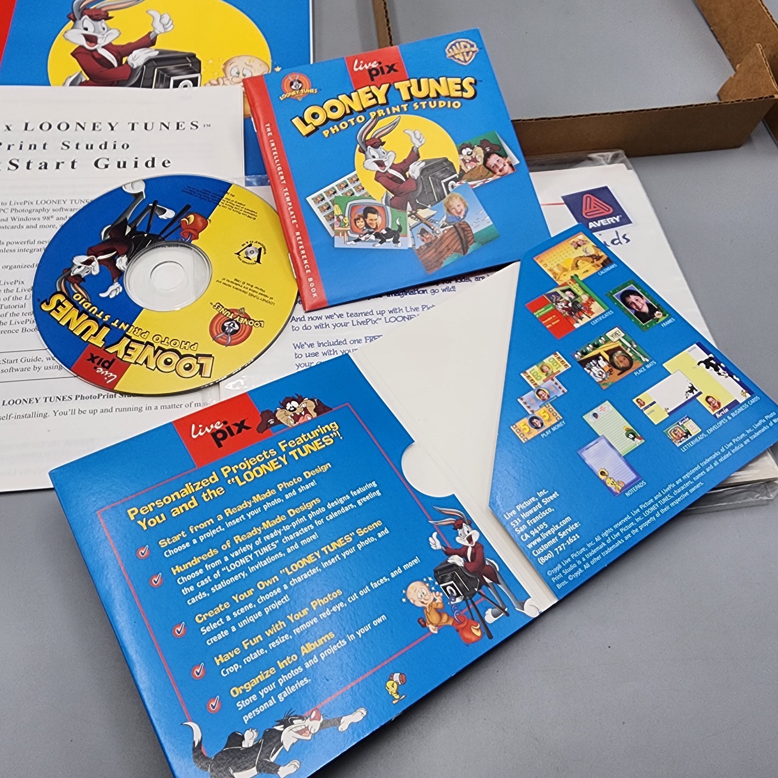 Vtg Looney Tunes Photo Print Studio 1998 PC Computer Software Warner Bros CIB