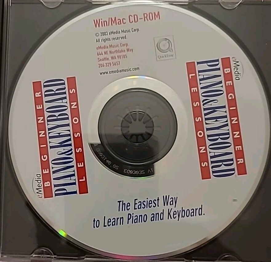 Beginner Piano and Keyboard Lessons CD-Rom ba,y eMedia for Windows Or Mac