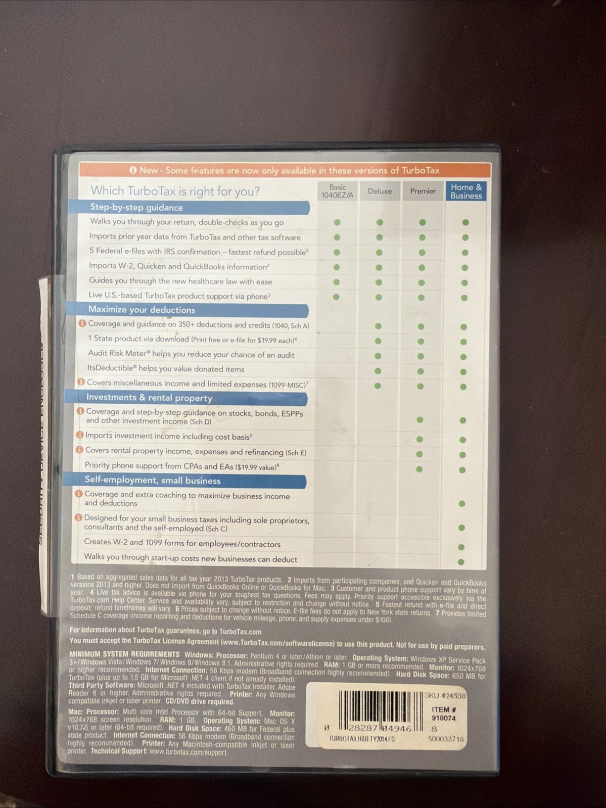 Turbotax 2014 Home And Business Personal Small Federal And State 424528