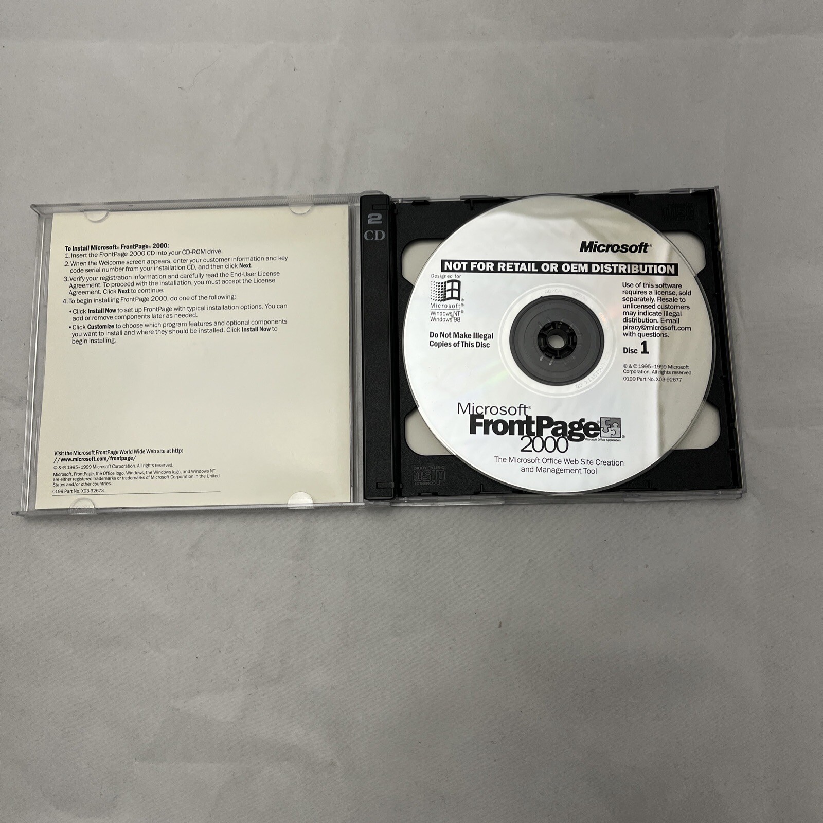 Microsoft Frontpage 2000 – Not for Retail Version Vintage Software for Windows