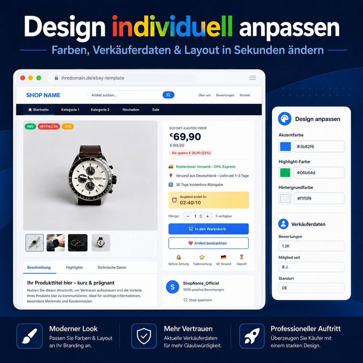 eBay Template 2026 HTML Template Mobile Responsive Auction Template & Live Editor