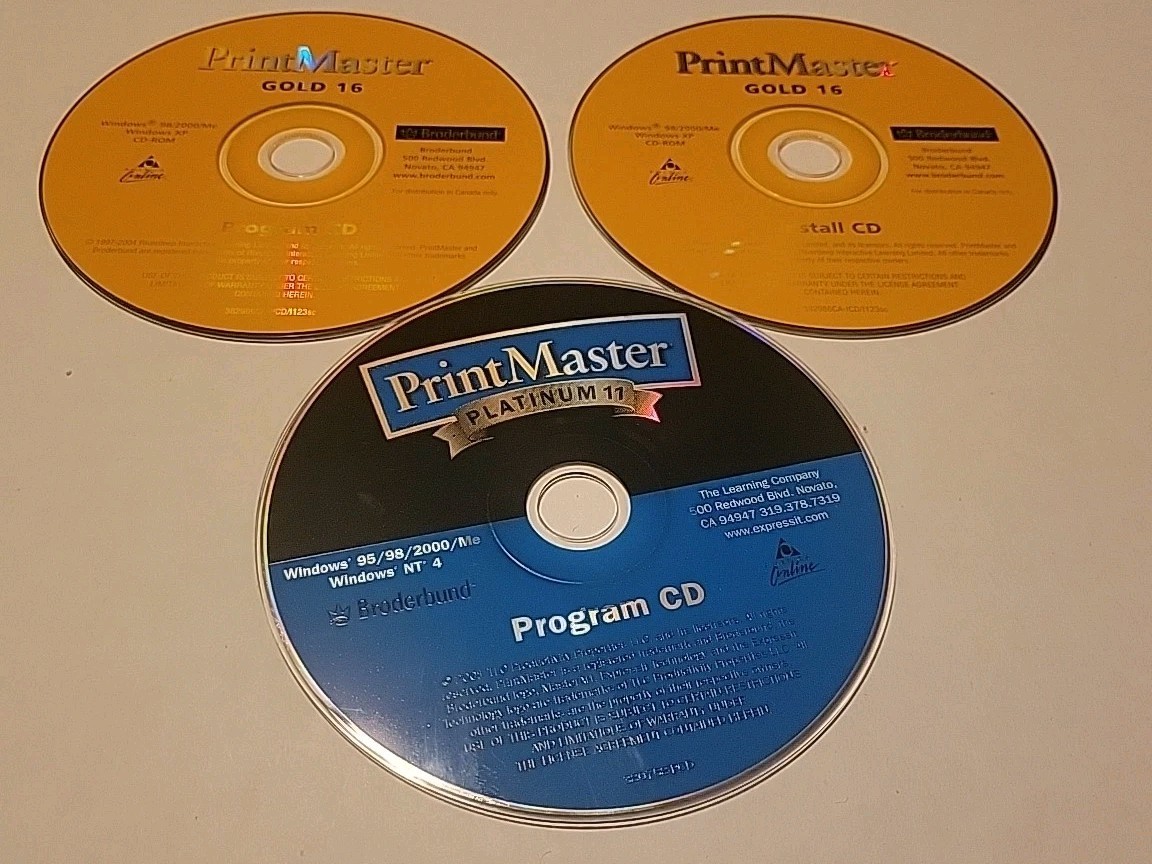 3 – LOT PrintMaster Clips Image PC CD-ROM Platinum 11 & Gold 16 Program/Install