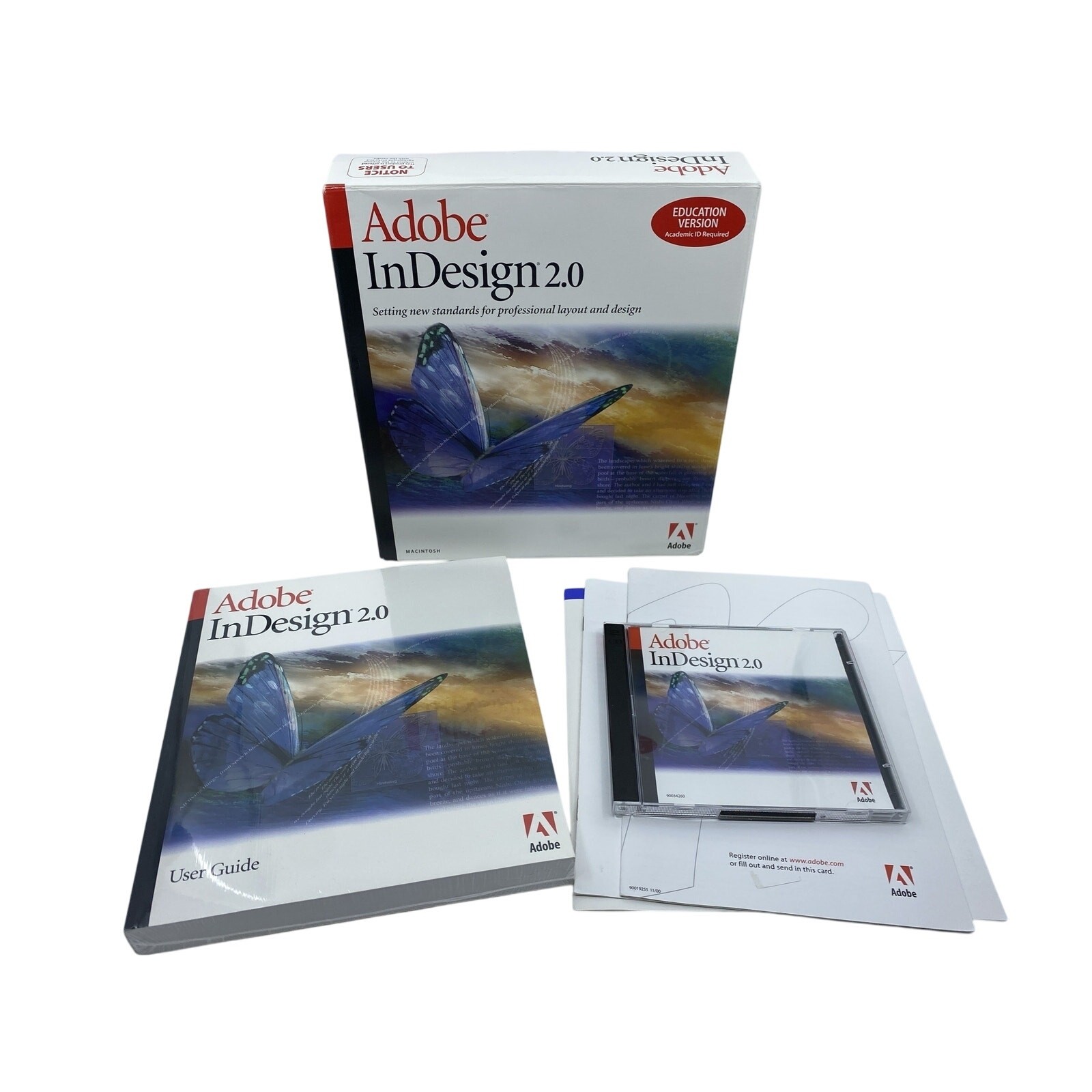 Adobe InDesign 2.0 Education Version Macintosh w/ Manuals and Original Box