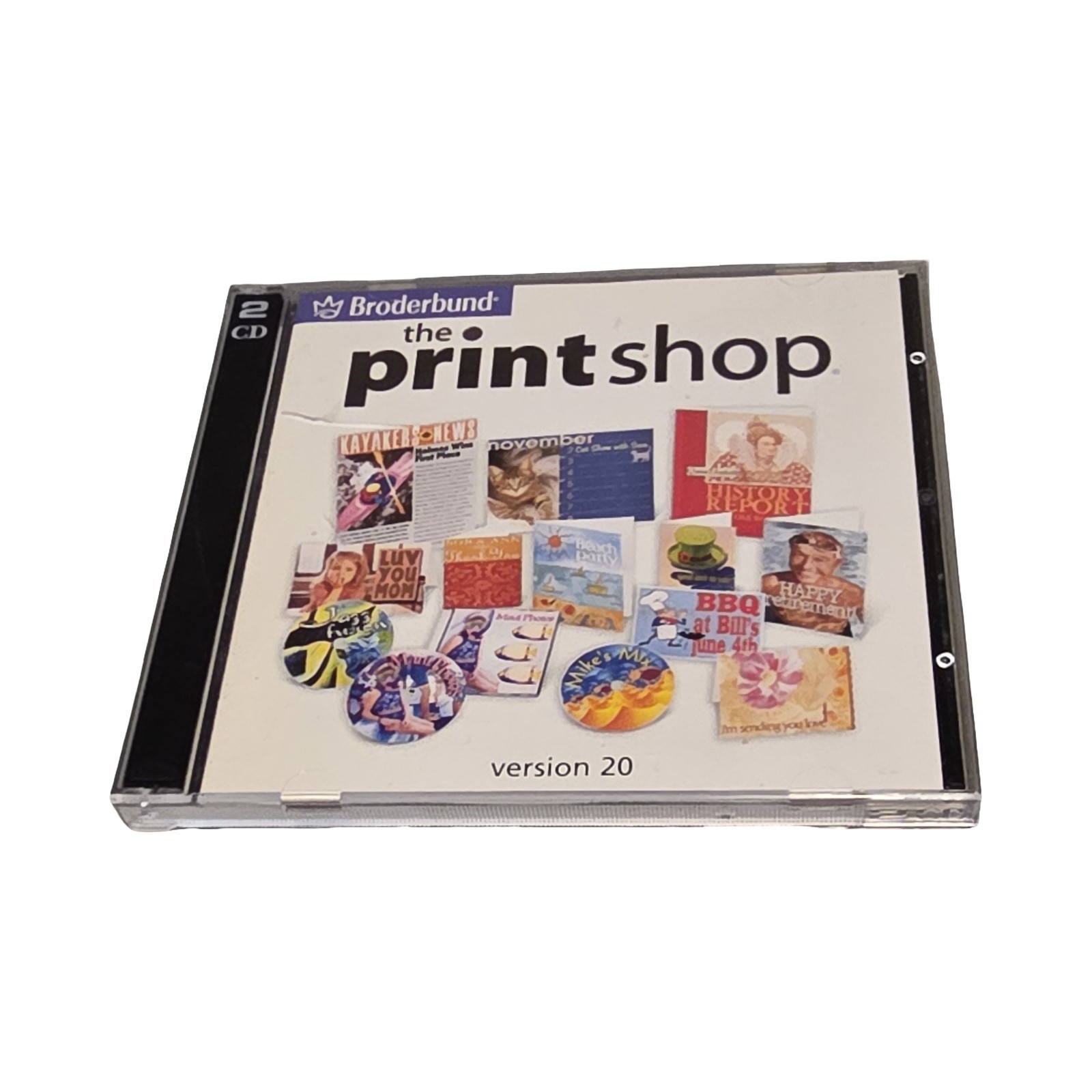VINTAGE THE PRINT SHOP 20 SOFTWARE BY BRODERBUND ~ 2 CD-ROM SET W/ ORIGINAL BOX!