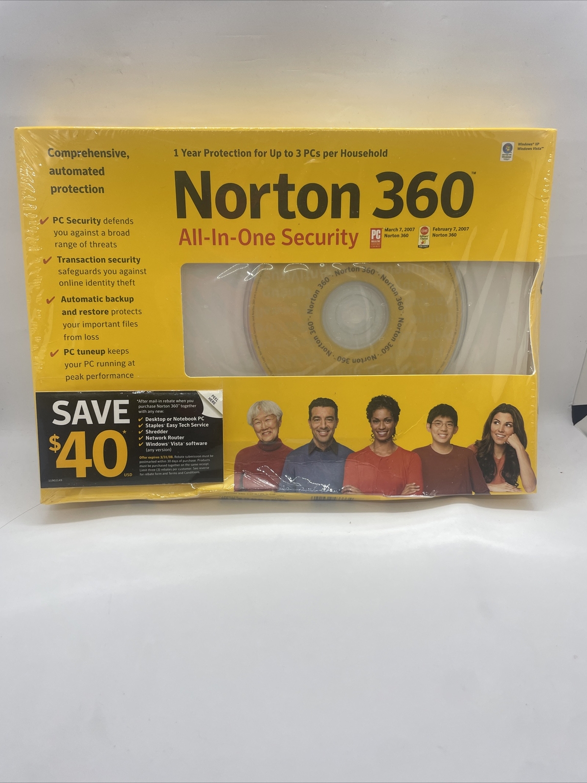 New Seal 2009 Norton 360 Version 3.0 Protection 3 PCs Windows Vista Windows XP