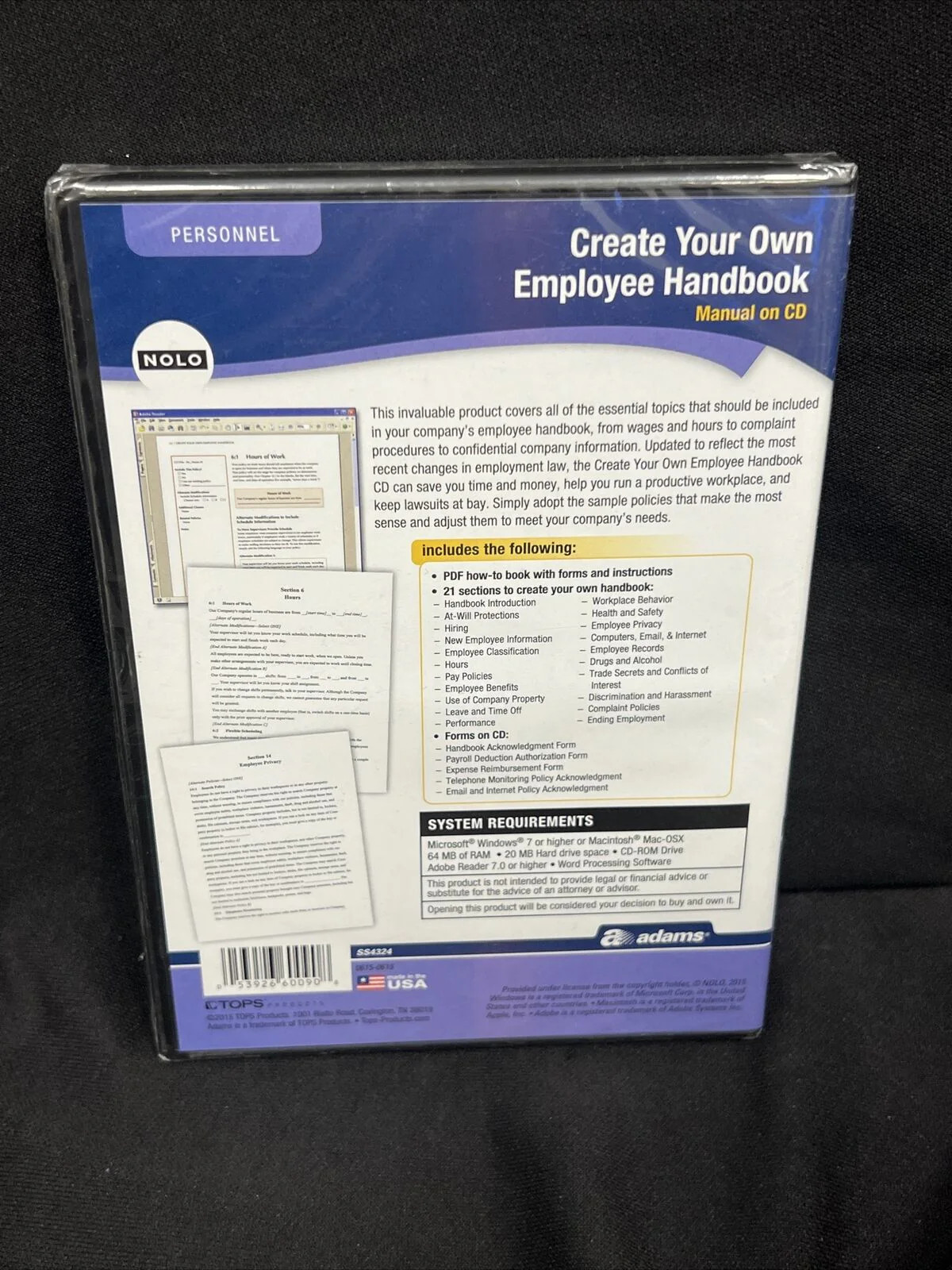 Adams Create Your Own Employee Handbook, Forms on CD White: R9C40