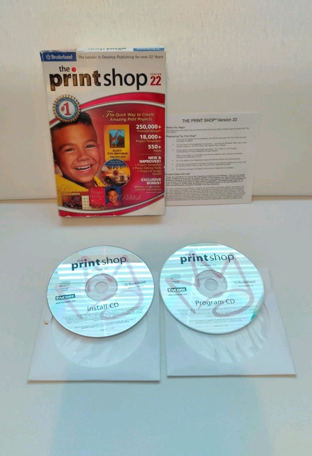 Print Shop Version 22 (PC) with box and 2 CD’s Broderbund