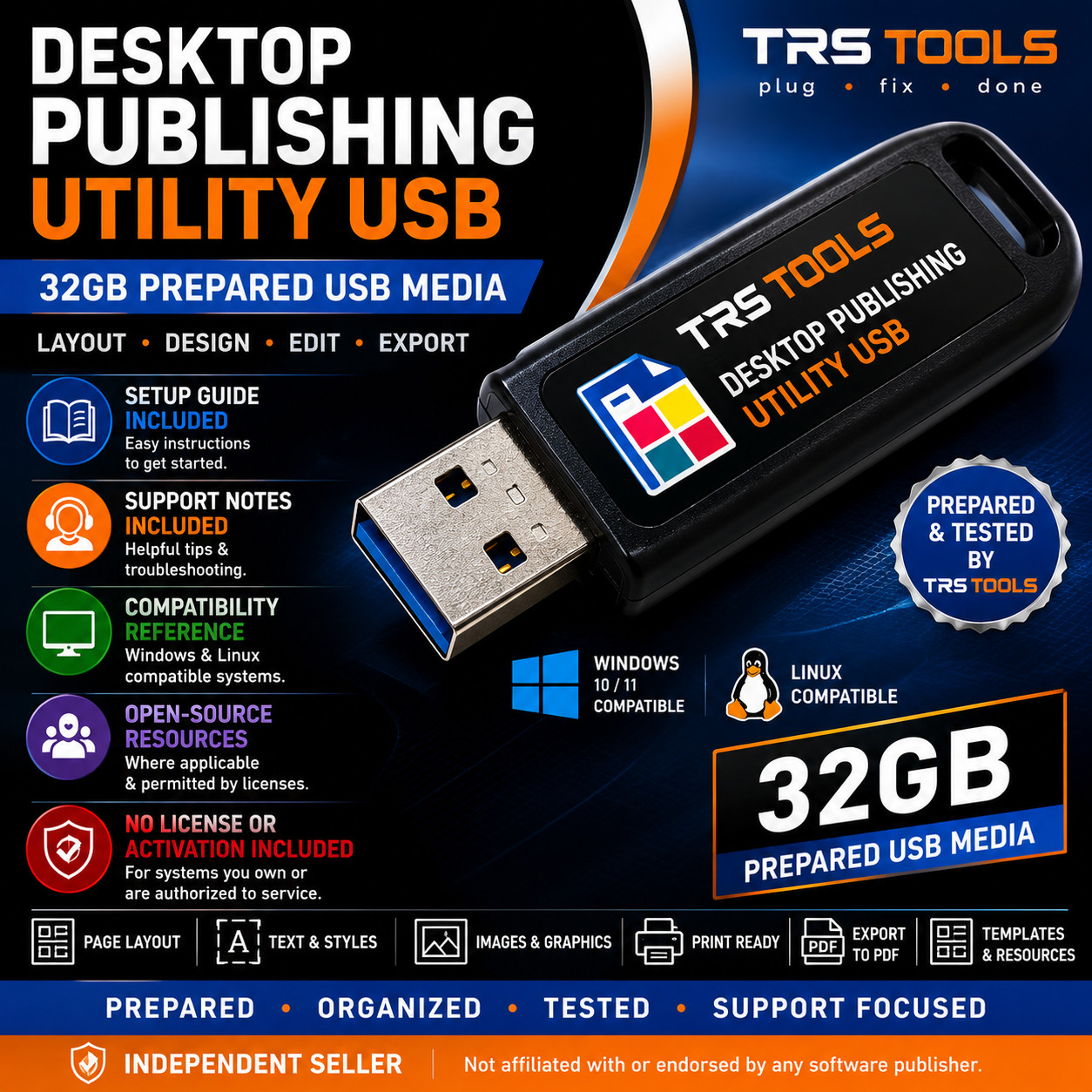 Desktop Publishing Pro Utility USB 32GB Layout Design Setup Guide TRS Tools