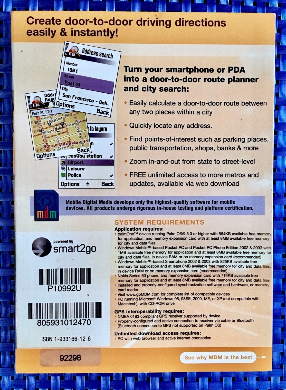 Mobile Digital Media “Directions On The Go” Navigation for Pocket PCs. CD Rom