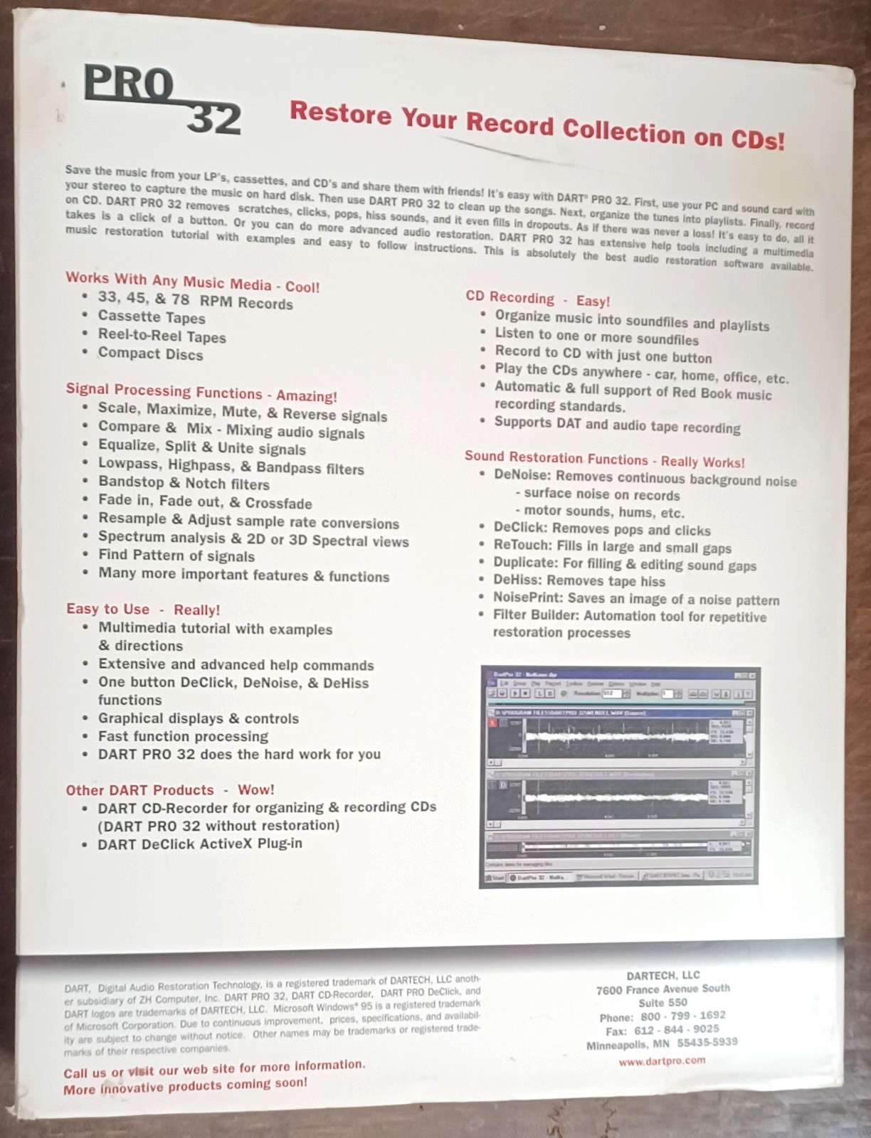 Dart CD Recorder Dartech Digital Audio Restoration Software & Instruction Book